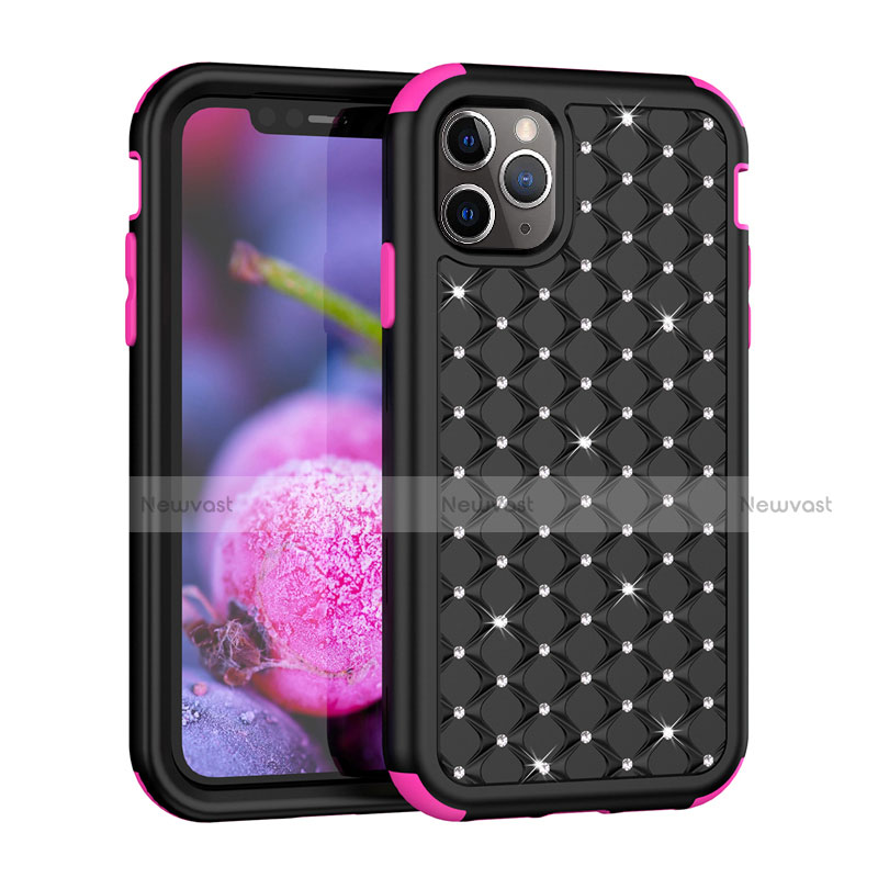 Silicone Matte Finish and Plastic Back Cover Case 360 Degrees Bling-Bling U01 for Apple iPhone 11 Pro Pink