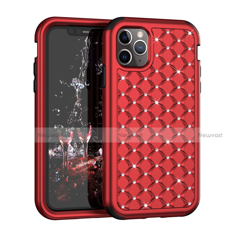 Silicone Matte Finish and Plastic Back Cover Case 360 Degrees Bling-Bling U01 for Apple iPhone 11 Pro Red