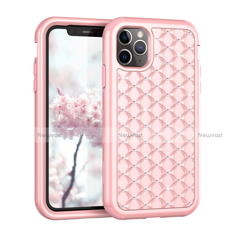 Silicone Matte Finish and Plastic Back Cover Case 360 Degrees Bling-Bling U01 for Apple iPhone 11 Pro Rose Gold