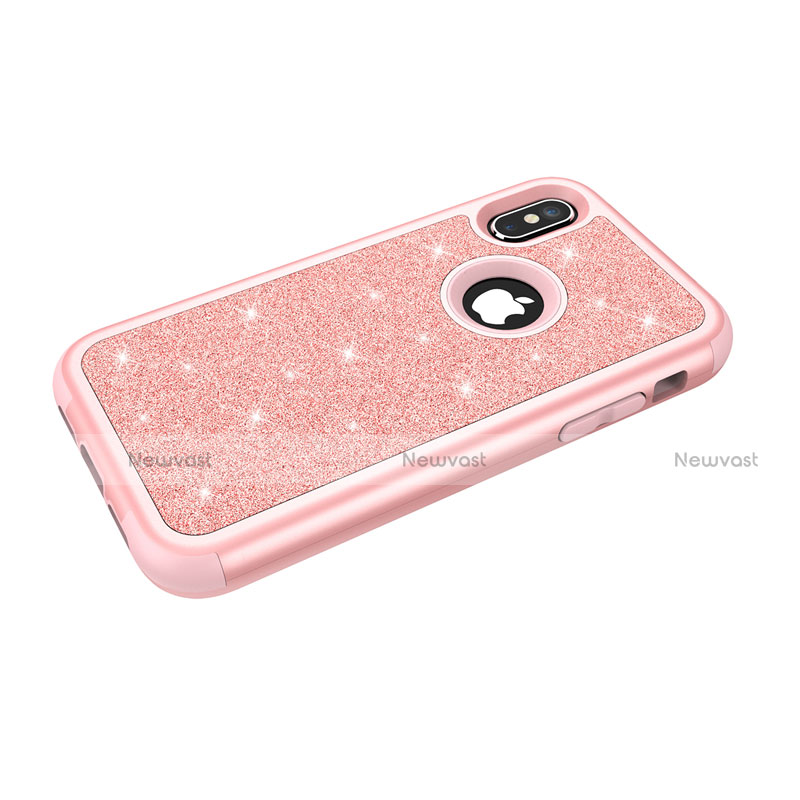 Silicone Matte Finish and Plastic Back Cover Case 360 Degrees Bling-Bling U01 for Apple iPhone X