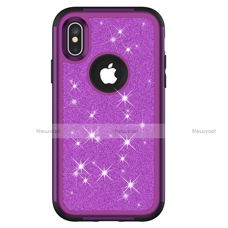 Silicone Matte Finish and Plastic Back Cover Case 360 Degrees Bling-Bling U01 for Apple iPhone X Purple