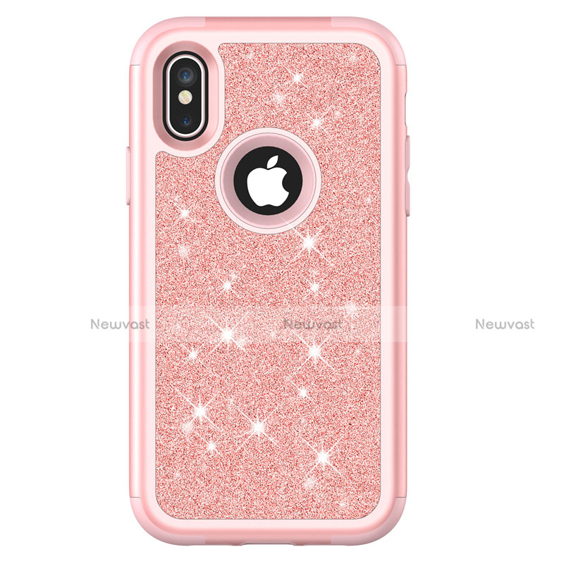 Silicone Matte Finish and Plastic Back Cover Case 360 Degrees Bling-Bling U01 for Apple iPhone X Rose Gold