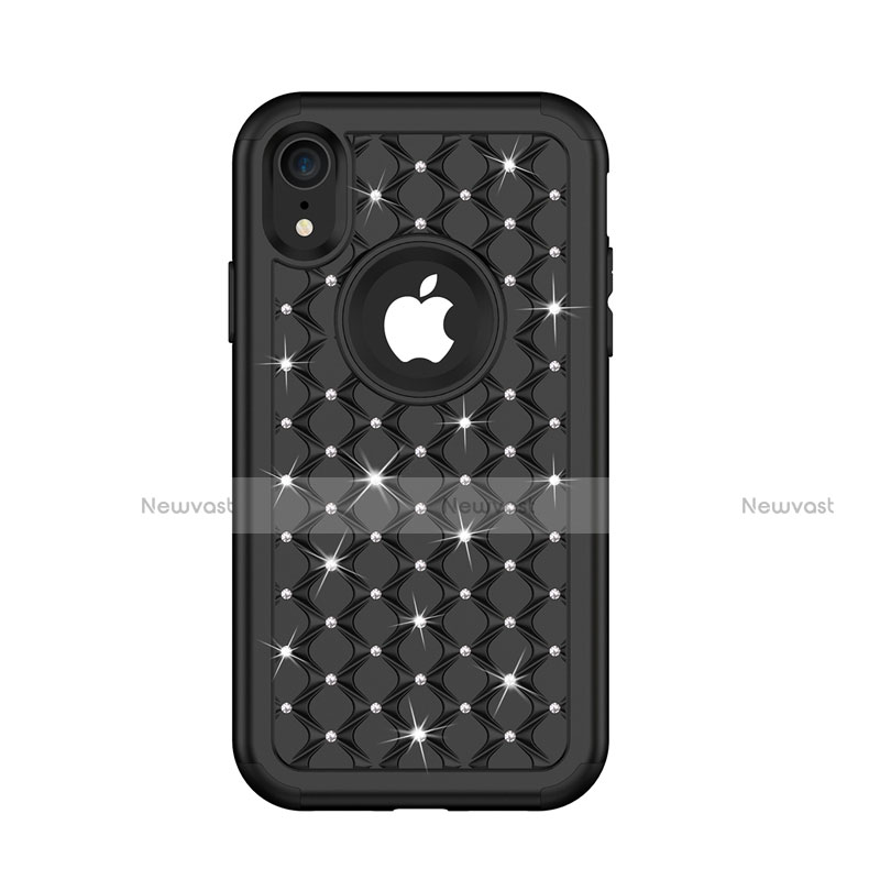 Silicone Matte Finish and Plastic Back Cover Case 360 Degrees Bling-Bling U01 for Apple iPhone XR Black