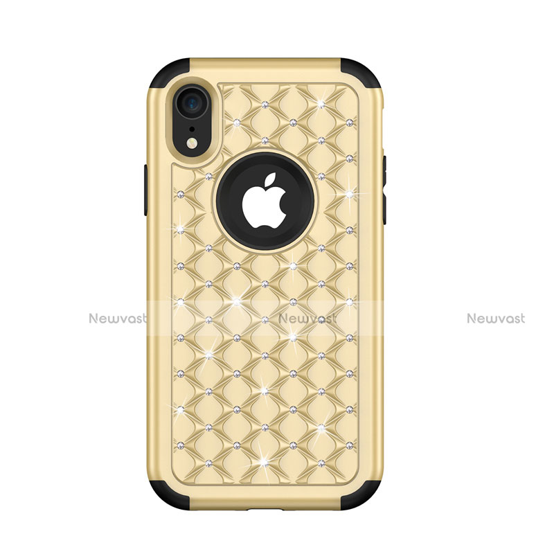 Silicone Matte Finish and Plastic Back Cover Case 360 Degrees Bling-Bling U01 for Apple iPhone XR Gold