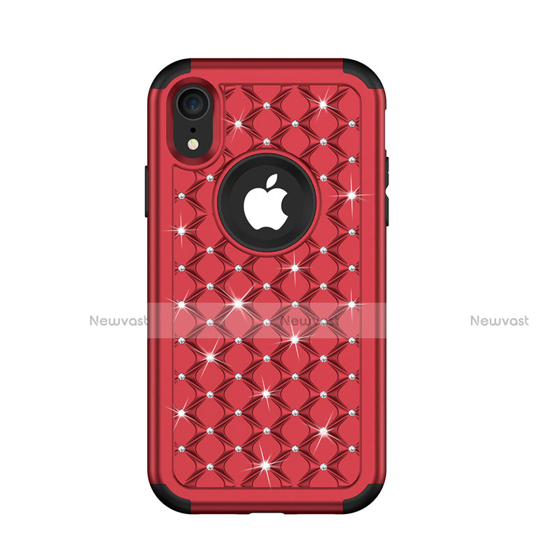 Silicone Matte Finish and Plastic Back Cover Case 360 Degrees Bling-Bling U01 for Apple iPhone XR Red