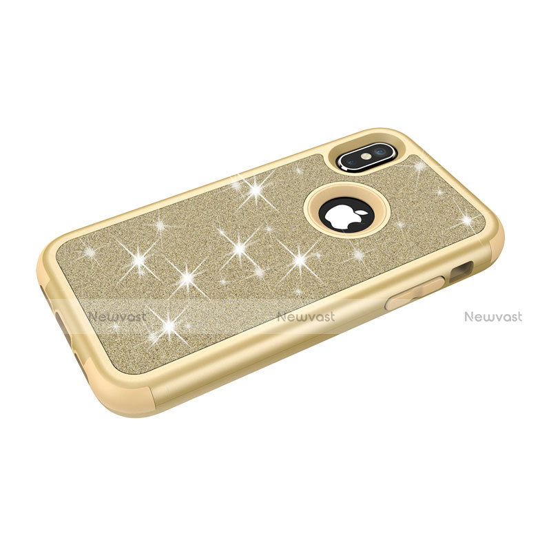 Silicone Matte Finish and Plastic Back Cover Case 360 Degrees Bling-Bling U01 for Apple iPhone Xs