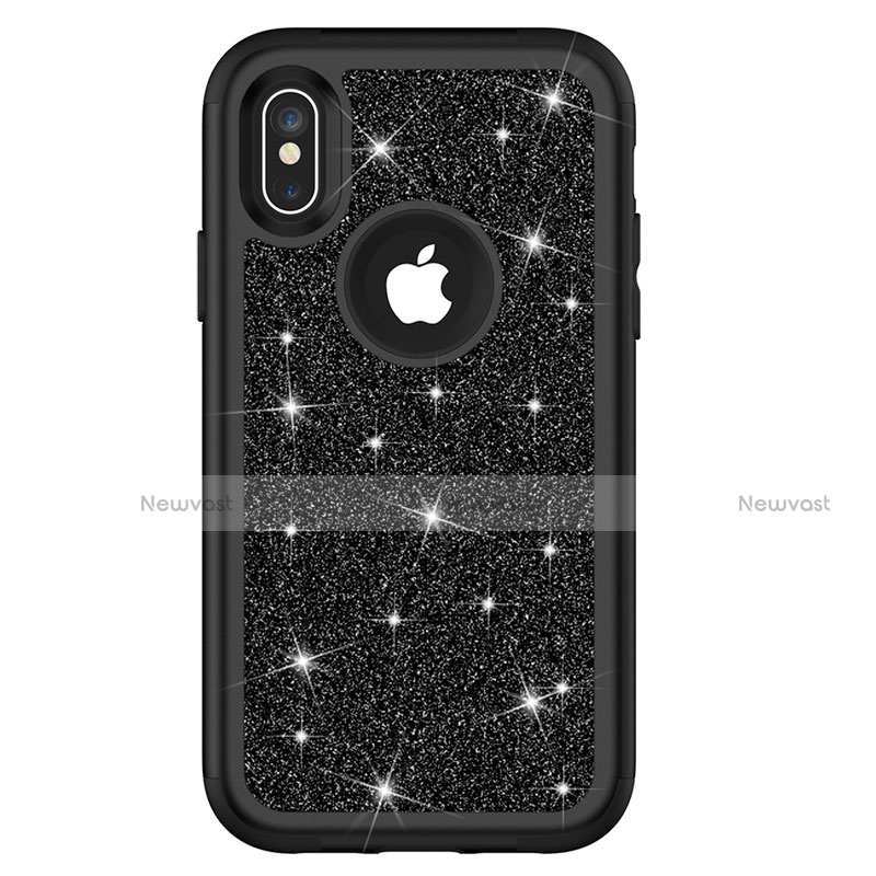 Silicone Matte Finish and Plastic Back Cover Case 360 Degrees Bling-Bling U01 for Apple iPhone Xs Black