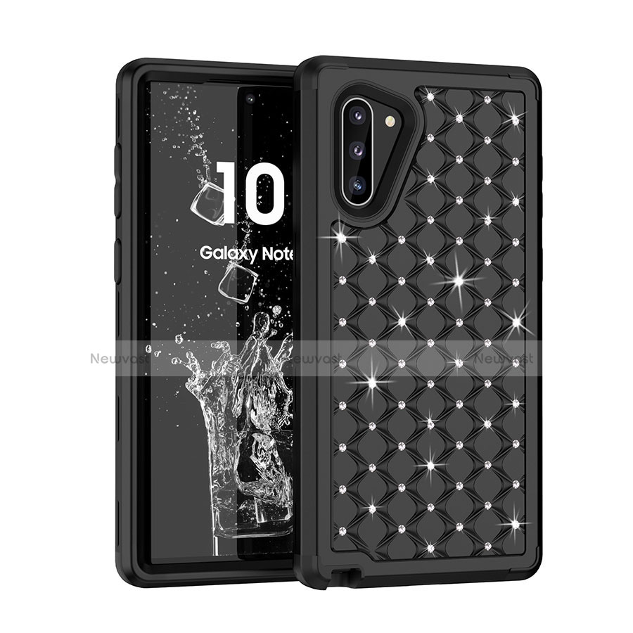 Silicone Matte Finish and Plastic Back Cover Case 360 Degrees Bling-Bling U01 for Samsung Galaxy Note 10 5G Black