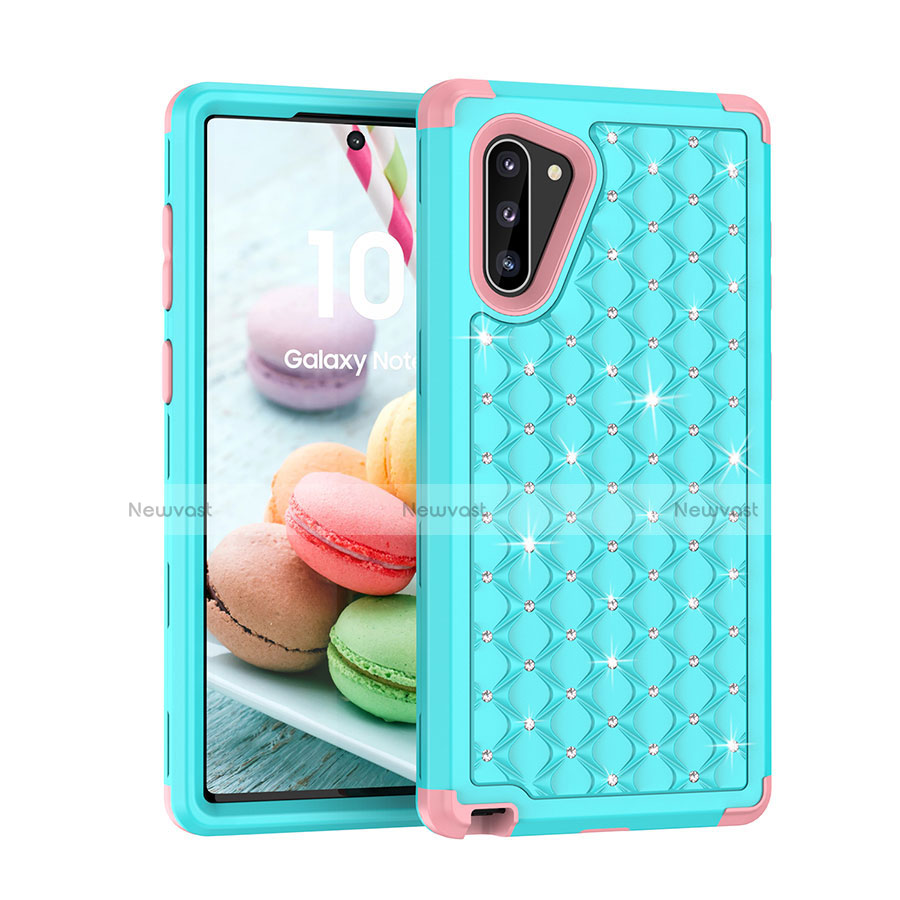 Silicone Matte Finish and Plastic Back Cover Case 360 Degrees Bling-Bling U01 for Samsung Galaxy Note 10 5G Cyan