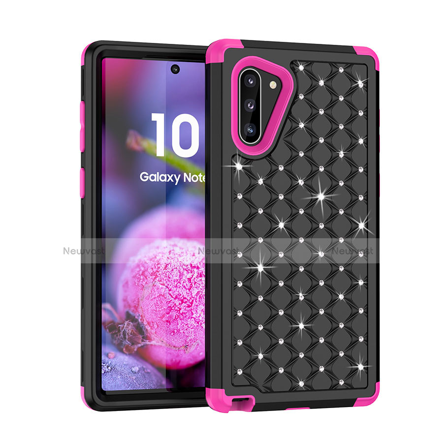 Silicone Matte Finish and Plastic Back Cover Case 360 Degrees Bling-Bling U01 for Samsung Galaxy Note 10 5G Hot Pink