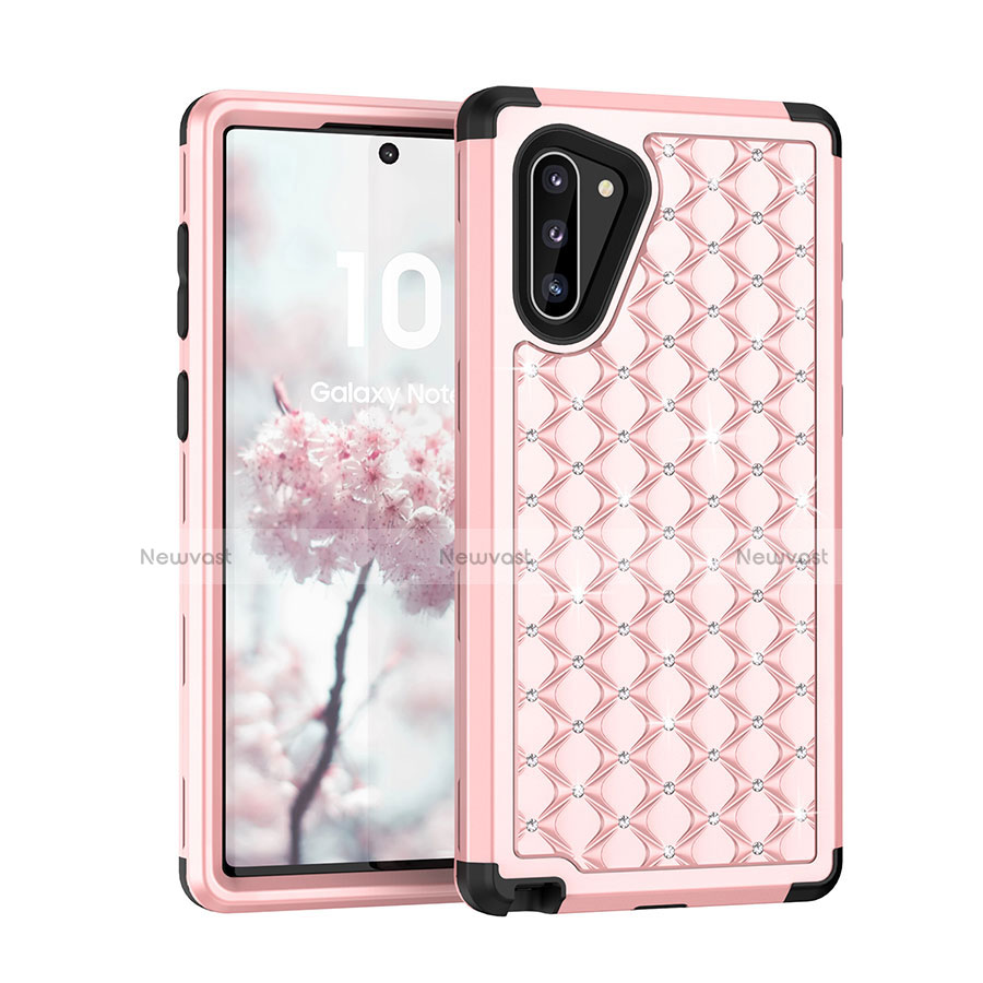 Silicone Matte Finish and Plastic Back Cover Case 360 Degrees Bling-Bling U01 for Samsung Galaxy Note 10 5G Pink