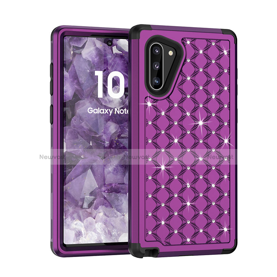 Silicone Matte Finish and Plastic Back Cover Case 360 Degrees Bling-Bling U01 for Samsung Galaxy Note 10 5G Purple