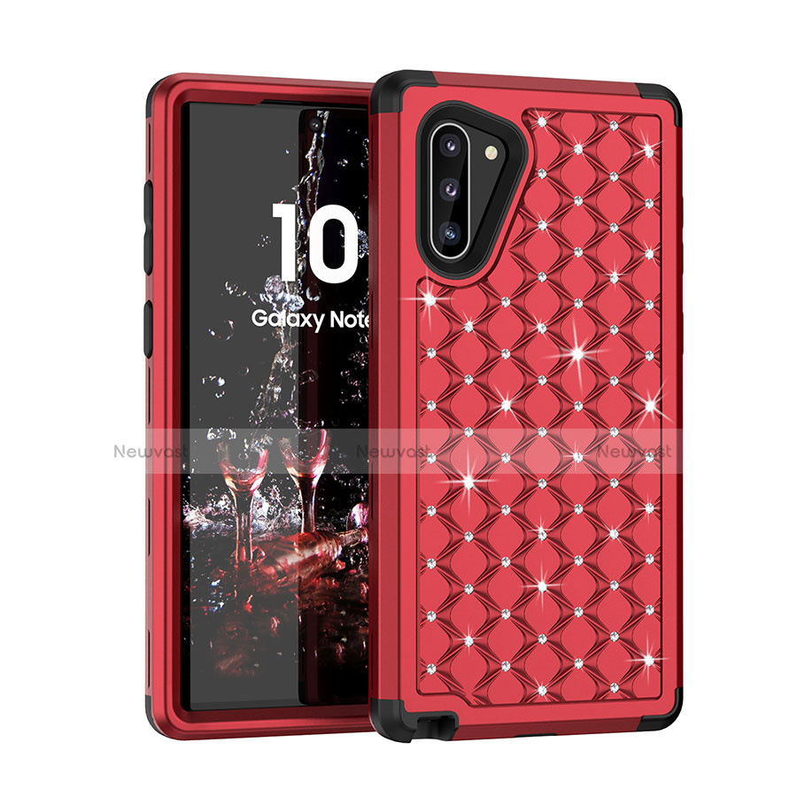 Silicone Matte Finish and Plastic Back Cover Case 360 Degrees Bling-Bling U01 for Samsung Galaxy Note 10 5G Red