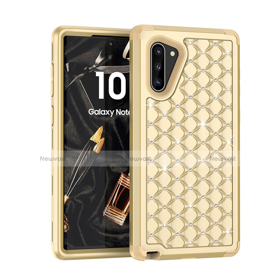 Silicone Matte Finish and Plastic Back Cover Case 360 Degrees Bling-Bling U01 for Samsung Galaxy Note 10 Gold