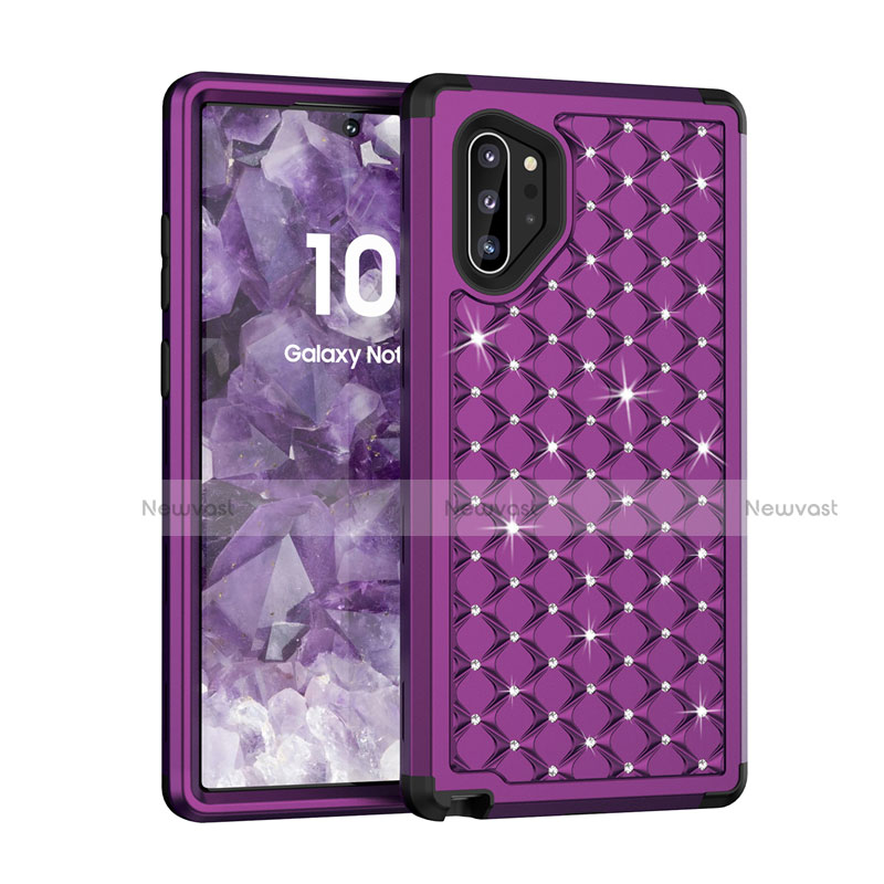 Silicone Matte Finish and Plastic Back Cover Case 360 Degrees Bling-Bling U01 for Samsung Galaxy Note 10 Plus 5G Purple