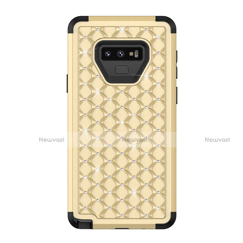 Silicone Matte Finish and Plastic Back Cover Case 360 Degrees Bling-Bling U01 for Samsung Galaxy Note 9 Gold and Black