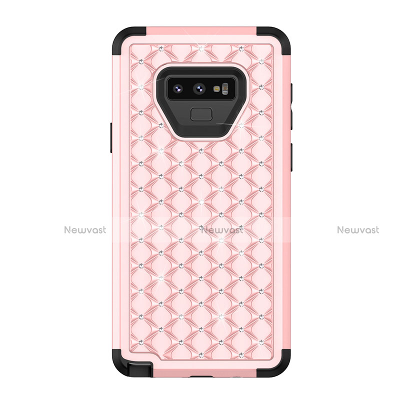 Silicone Matte Finish and Plastic Back Cover Case 360 Degrees Bling-Bling U01 for Samsung Galaxy Note 9 Pink