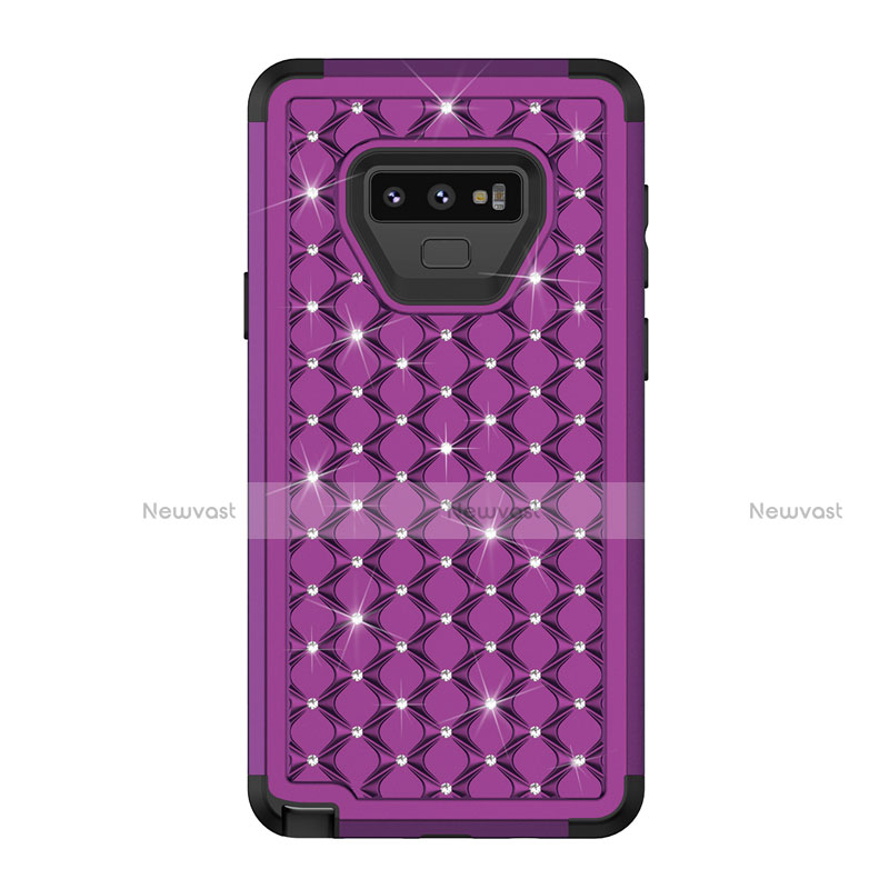 Silicone Matte Finish and Plastic Back Cover Case 360 Degrees Bling-Bling U01 for Samsung Galaxy Note 9 Purple