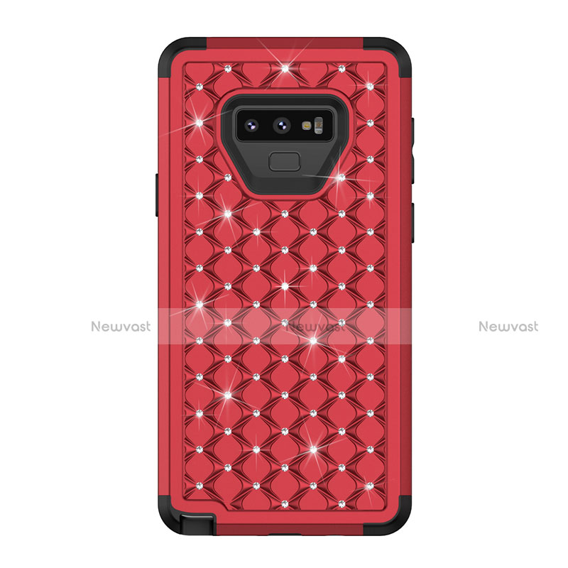 Silicone Matte Finish and Plastic Back Cover Case 360 Degrees Bling-Bling U01 for Samsung Galaxy Note 9 Red