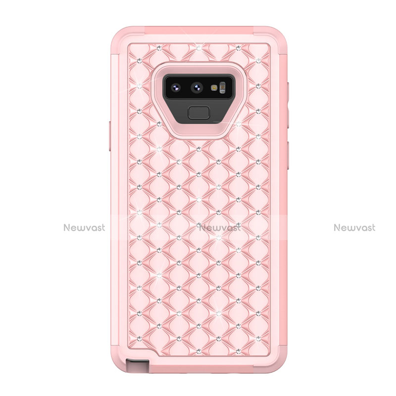 Silicone Matte Finish and Plastic Back Cover Case 360 Degrees Bling-Bling U01 for Samsung Galaxy Note 9 Rose Gold
