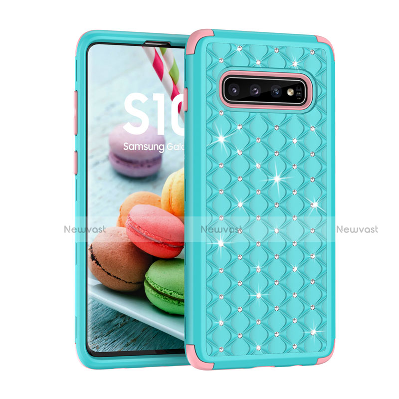 Silicone Matte Finish and Plastic Back Cover Case 360 Degrees Bling-Bling U01 for Samsung Galaxy S10 5G Cyan