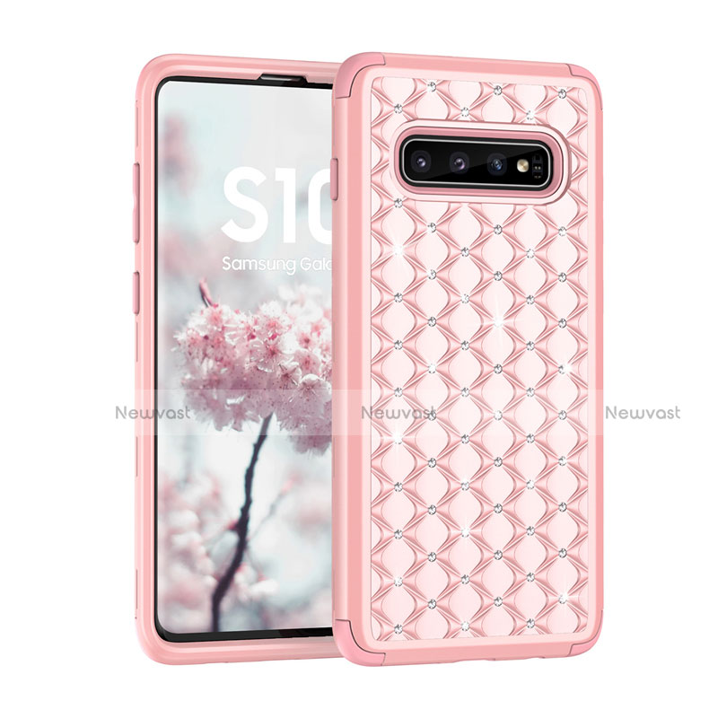Silicone Matte Finish and Plastic Back Cover Case 360 Degrees Bling-Bling U01 for Samsung Galaxy S10 Plus Rose Gold