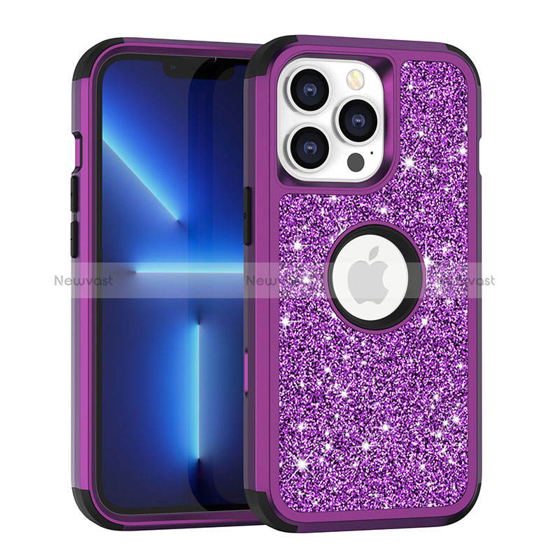 Silicone Matte Finish and Plastic Back Cover Case 360 Degrees Bling-Bling YJ1 for Apple iPhone 13 Pro Purple