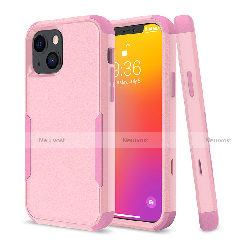 Silicone Matte Finish and Plastic Back Cover Case 360 Degrees for Apple iPhone 13 Mini Hot Pink