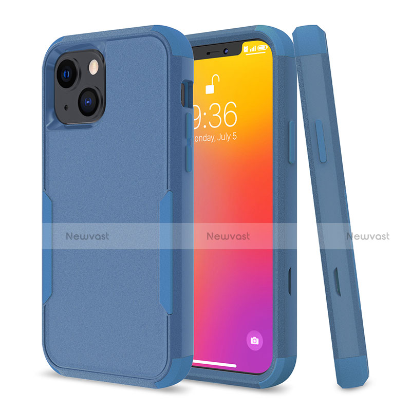 Silicone Matte Finish and Plastic Back Cover Case 360 Degrees for Apple iPhone 14 Plus Blue