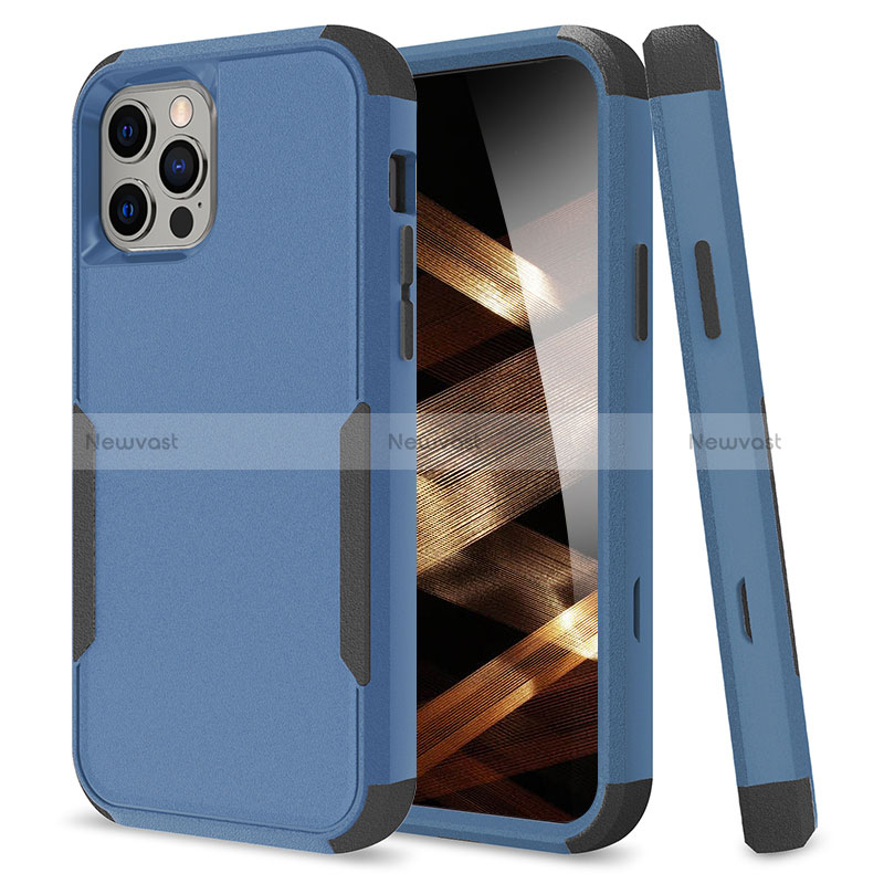 Silicone Matte Finish and Plastic Back Cover Case 360 Degrees for Apple iPhone 14 Pro Max Blue and Black
