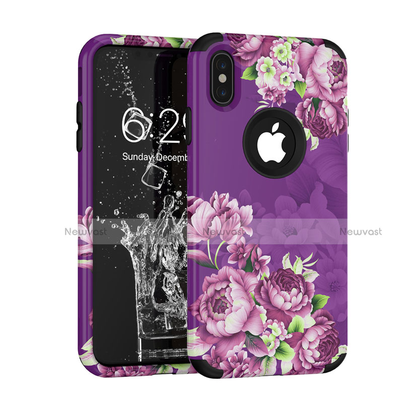 Silicone Matte Finish and Plastic Back Cover Case 360 Degrees for Apple iPhone X Purple