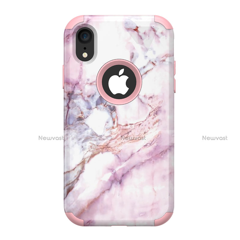 Silicone Matte Finish and Plastic Back Cover Case 360 Degrees for Apple iPhone XR Rose Gold