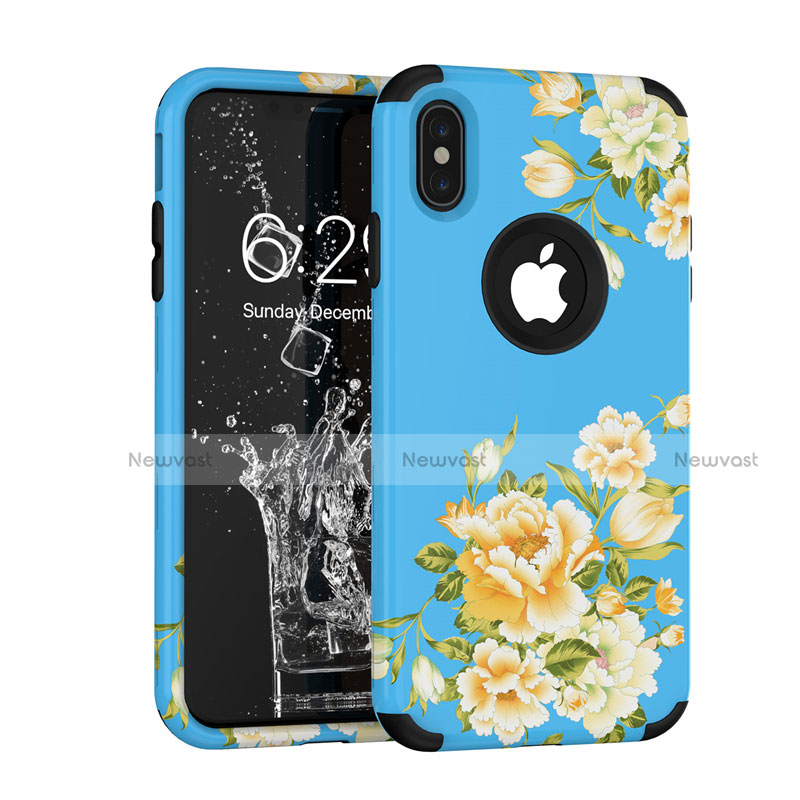 Silicone Matte Finish and Plastic Back Cover Case 360 Degrees for Apple iPhone Xs Blue