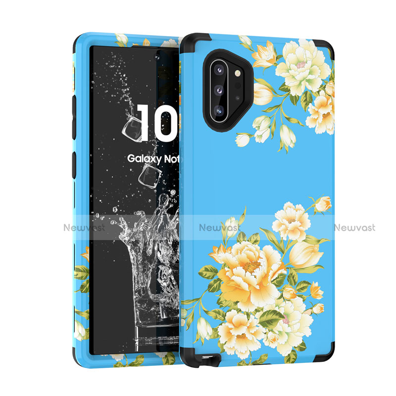 Silicone Matte Finish and Plastic Back Cover Case 360 Degrees for Samsung Galaxy Note 10 Plus 5G Sky Blue