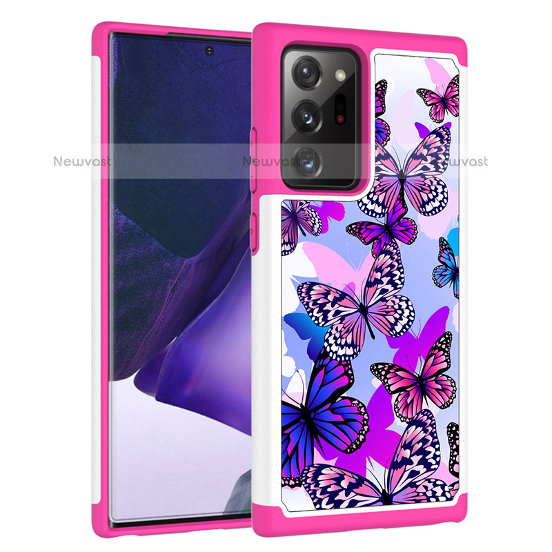 Silicone Matte Finish and Plastic Back Cover Case 360 Degrees JX1 for Samsung Galaxy Note 20 Ultra 5G Hot Pink