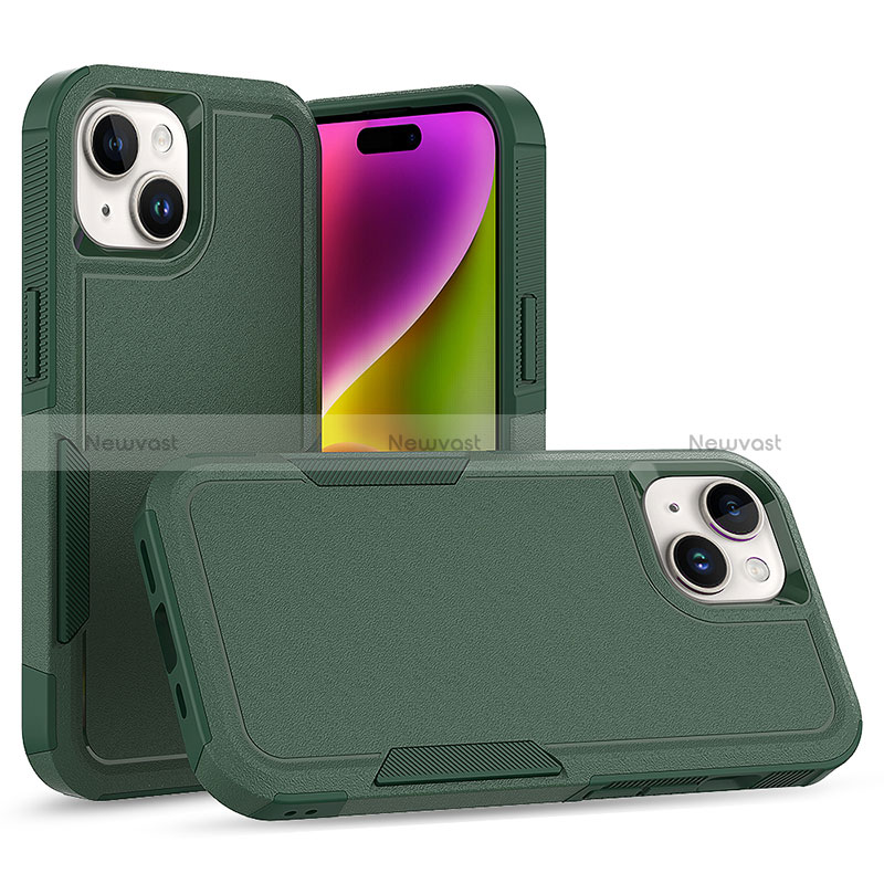 Silicone Matte Finish and Plastic Back Cover Case 360 Degrees MQ1 for Apple iPhone 13 Midnight Green