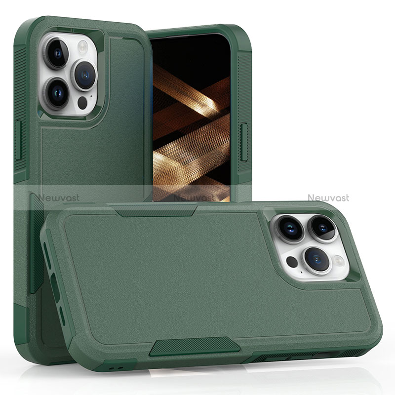 Silicone Matte Finish and Plastic Back Cover Case 360 Degrees MQ1 for Apple iPhone 13 Pro Max Midnight Green
