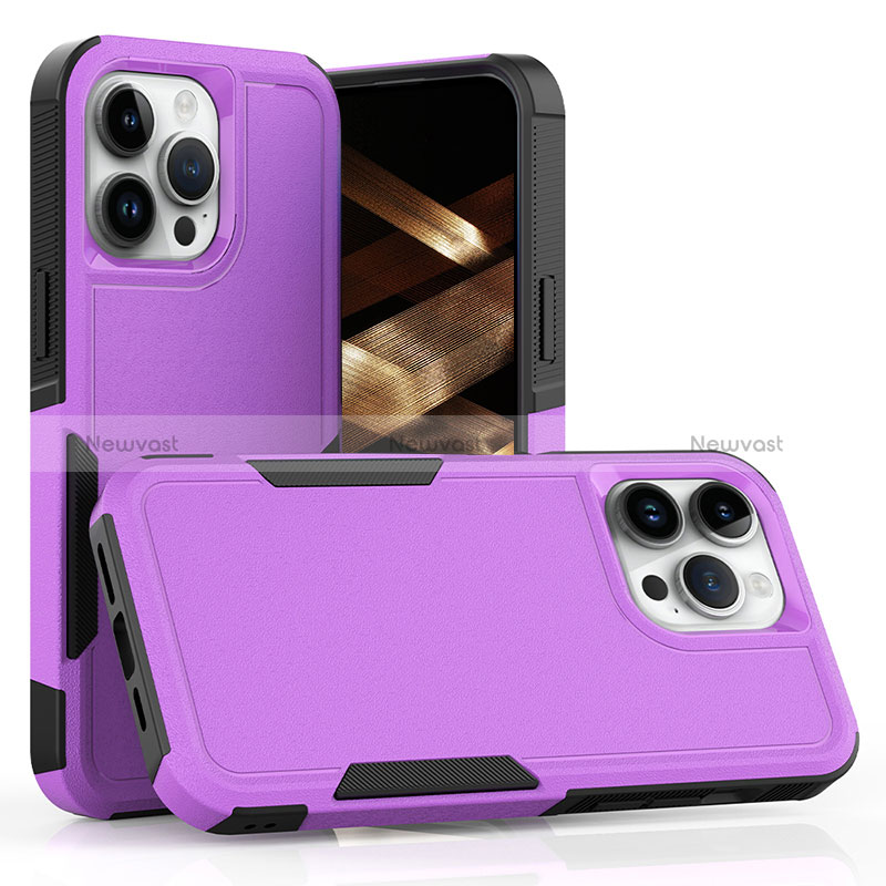Silicone Matte Finish and Plastic Back Cover Case 360 Degrees MQ1 for Apple iPhone 13 Pro Max Purple