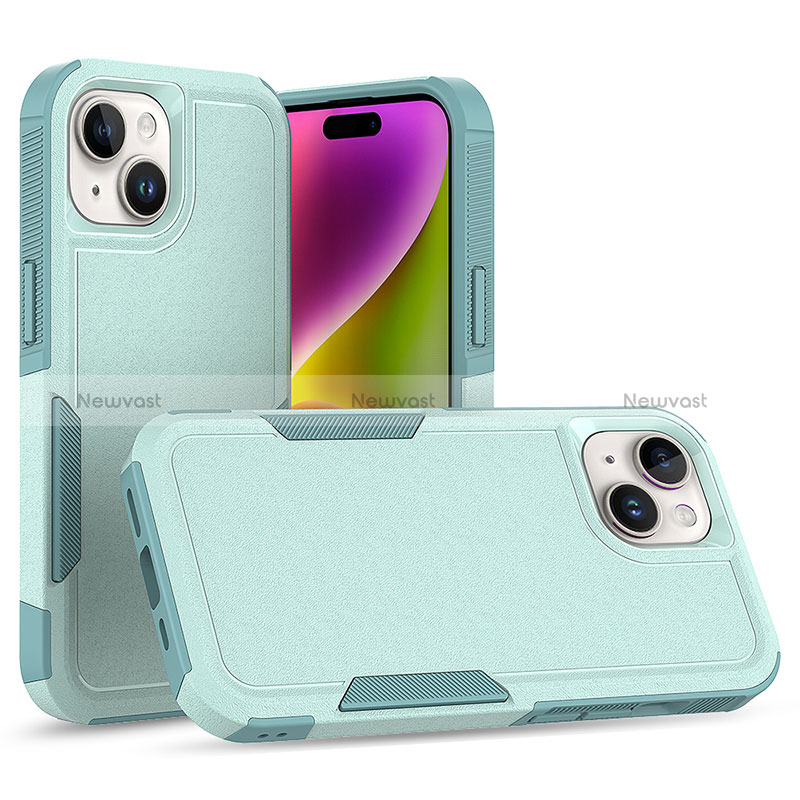 Silicone Matte Finish and Plastic Back Cover Case 360 Degrees MQ1 for Apple iPhone 14 Plus Cyan