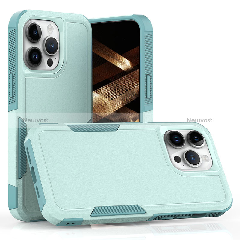 Silicone Matte Finish and Plastic Back Cover Case 360 Degrees MQ1 for Apple iPhone 14 Pro Max Cyan