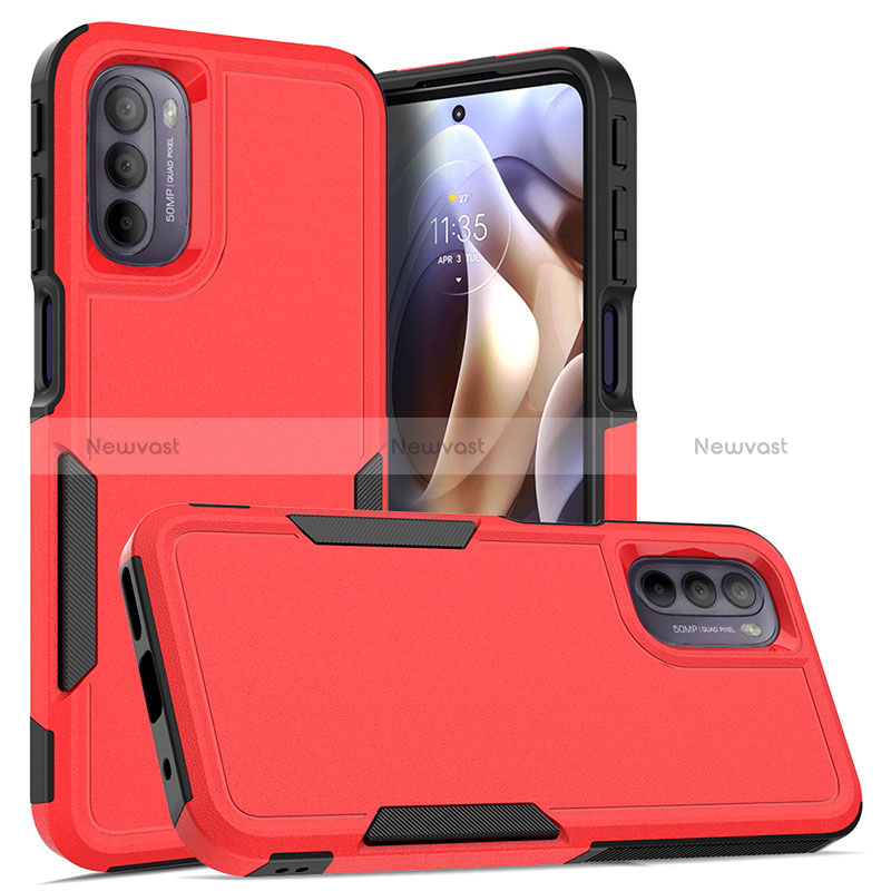 Silicone Matte Finish and Plastic Back Cover Case 360 Degrees MQ1 for Motorola Moto G31 Red