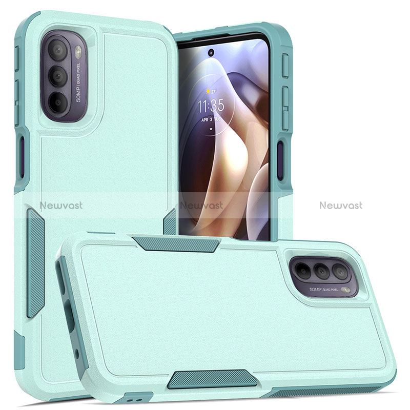 Silicone Matte Finish and Plastic Back Cover Case 360 Degrees MQ1 for Motorola Moto G41 Cyan