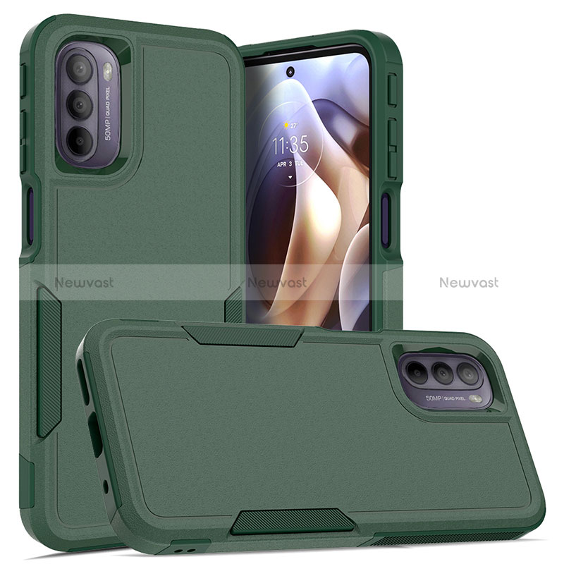 Silicone Matte Finish and Plastic Back Cover Case 360 Degrees MQ1 for Motorola Moto G41 Midnight Green