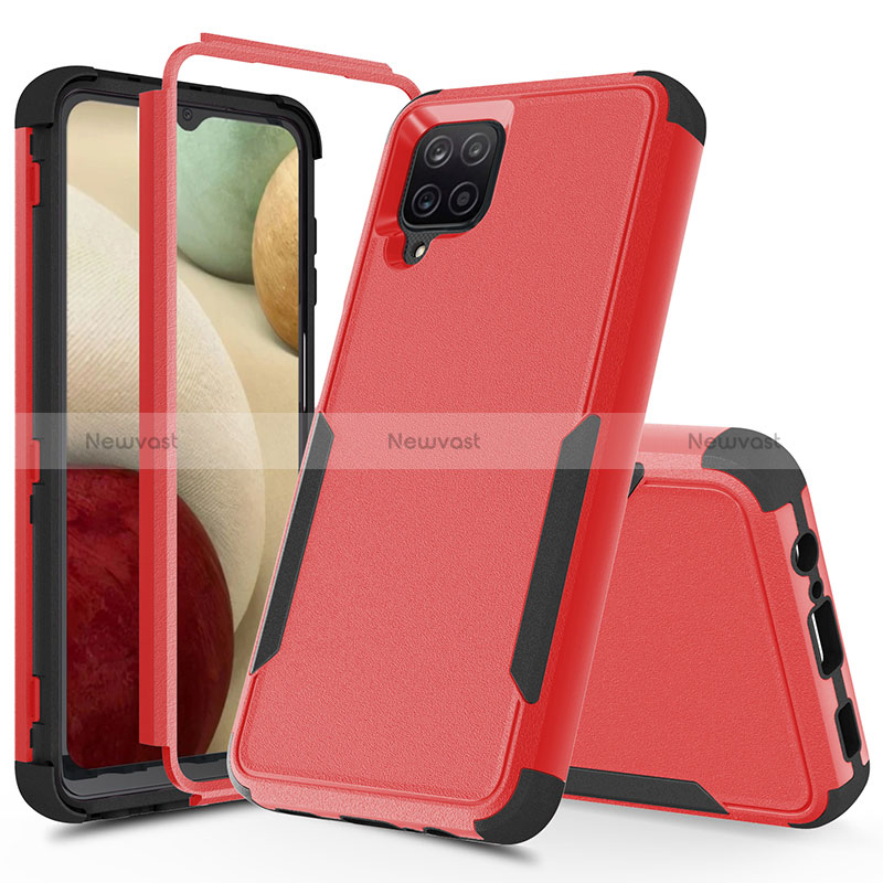 Silicone Matte Finish and Plastic Back Cover Case 360 Degrees MQ1 for Samsung Galaxy A12 Nacho Red