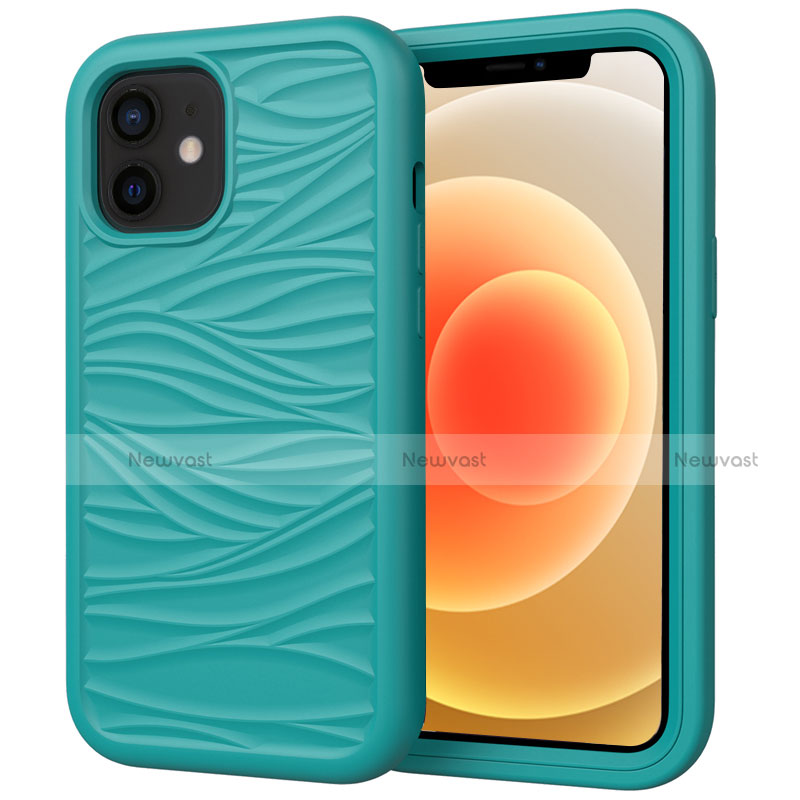 Silicone Matte Finish and Plastic Back Cover Case 360 Degrees R01 for Apple iPhone 12 Cyan