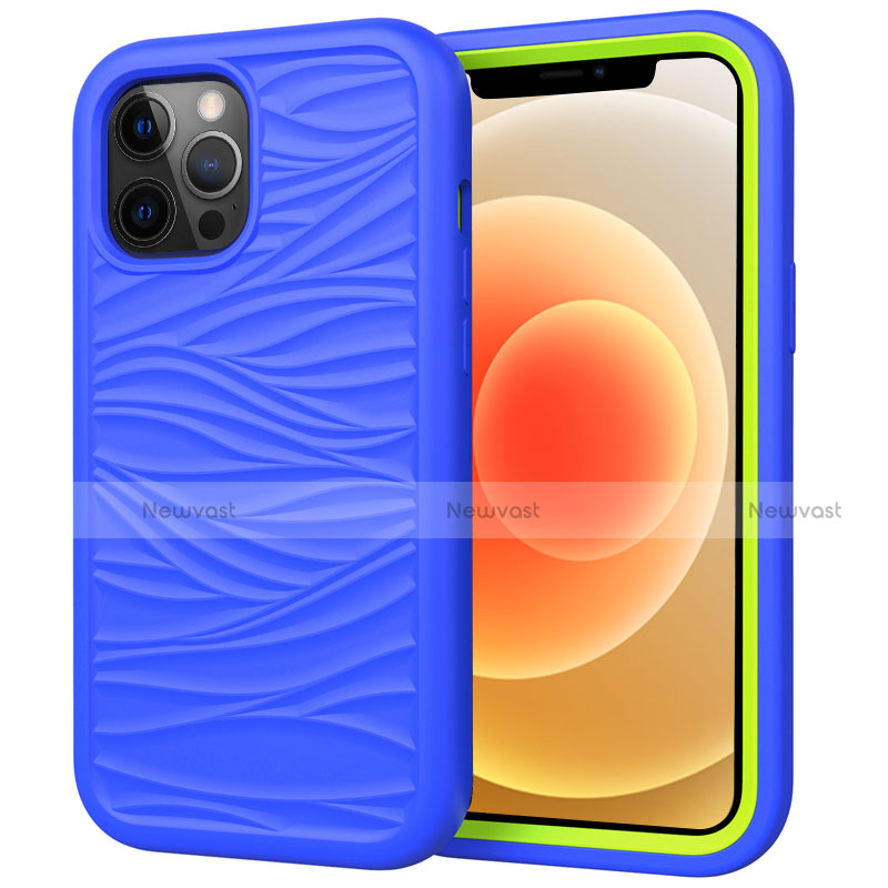 Silicone Matte Finish and Plastic Back Cover Case 360 Degrees R01 for Apple iPhone 12 Pro Blue