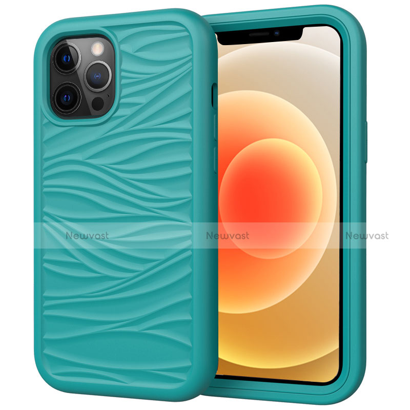 Silicone Matte Finish and Plastic Back Cover Case 360 Degrees R01 for Apple iPhone 12 Pro Cyan