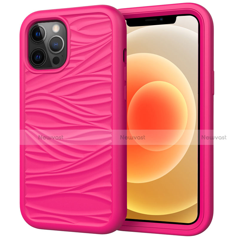 Silicone Matte Finish and Plastic Back Cover Case 360 Degrees R01 for Apple iPhone 12 Pro Hot Pink