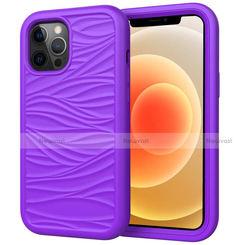 Silicone Matte Finish and Plastic Back Cover Case 360 Degrees R01 for Apple iPhone 12 Pro Max Purple