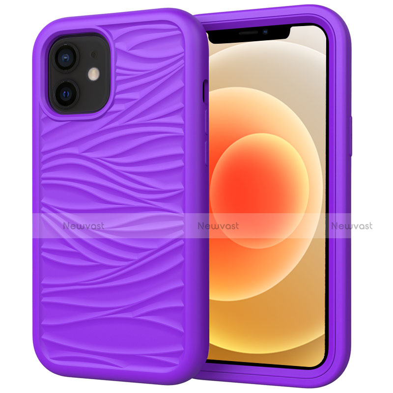 Silicone Matte Finish and Plastic Back Cover Case 360 Degrees R01 for Apple iPhone 12 Purple
